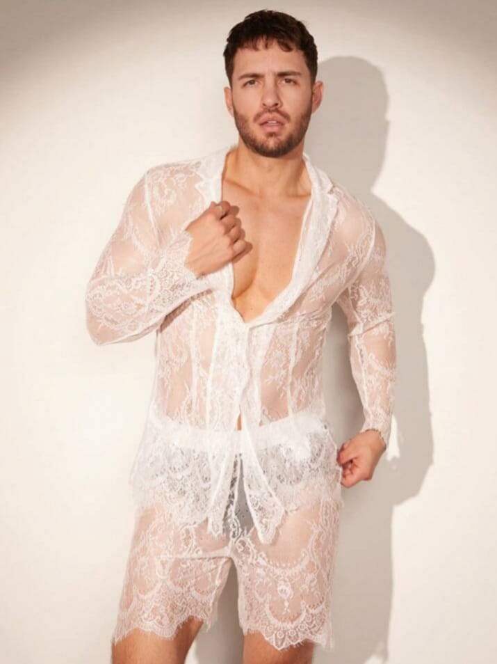 Crystal City Men's Solid Soft See Through Feline Shirt & Short Sleepwear Set